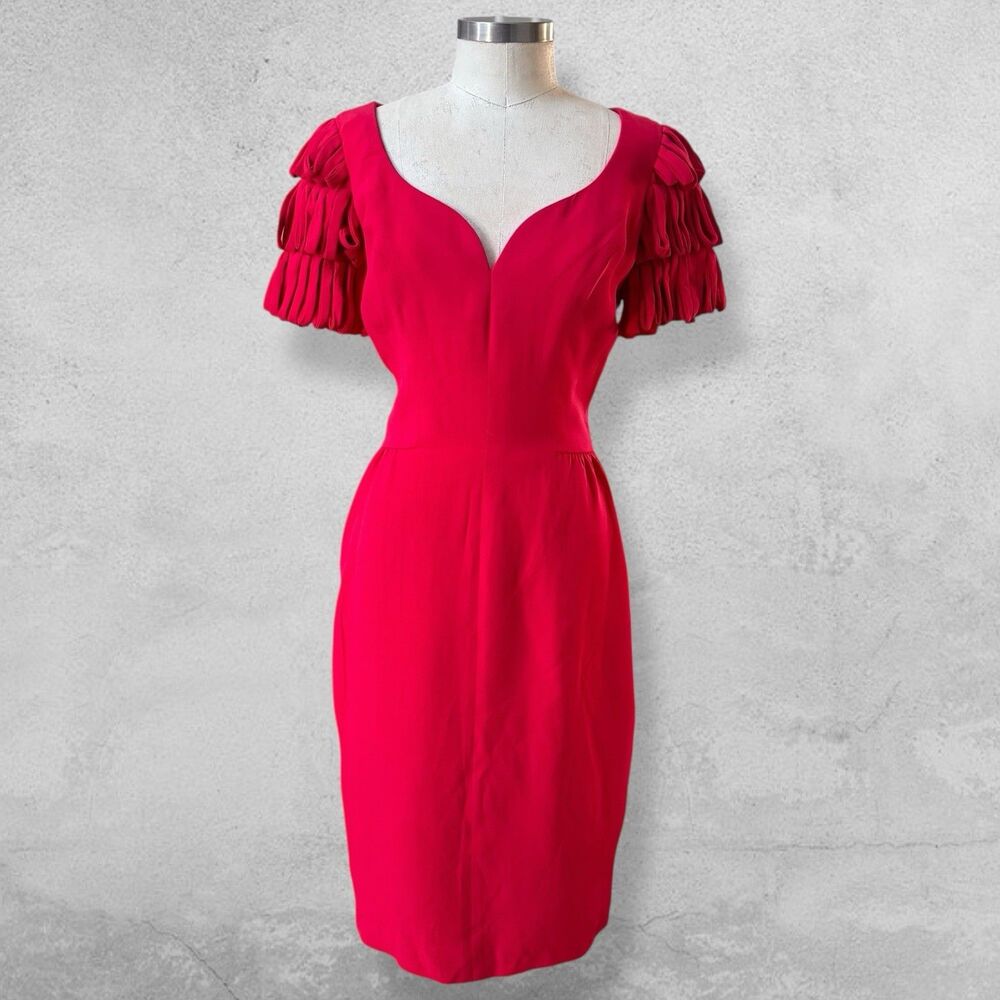 VTG 50s 60s Adele Simpson Silk Sheath Dress Red S Cocktail Pinup Glam Wiggle